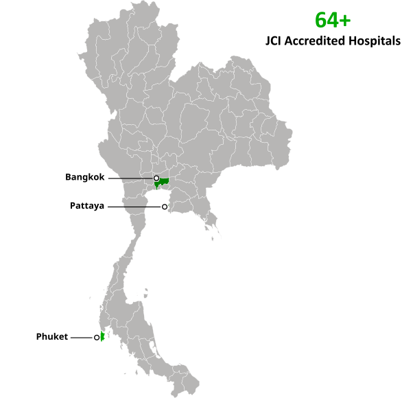 A map of Thailand, highlighting key cities including Bangkok, Pattaya, and Phuket with labeled markers.